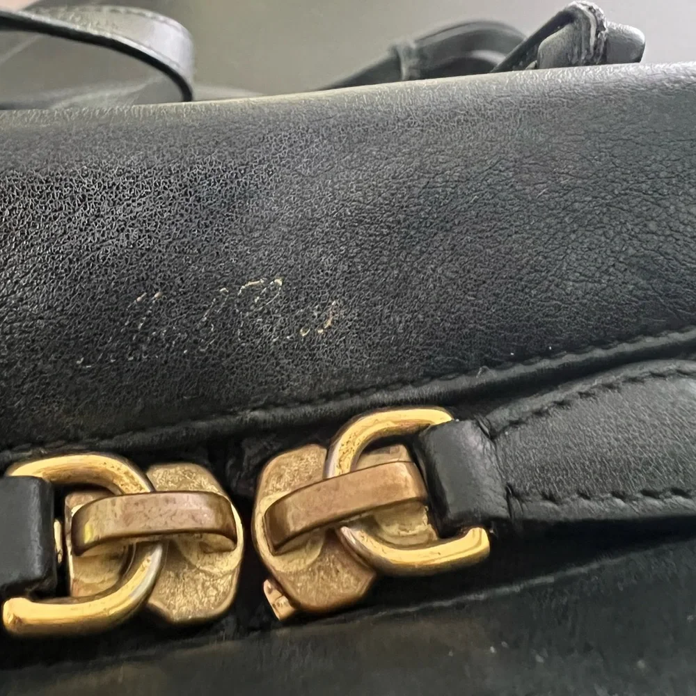 Black Leather Satchel Handbag - Brand: